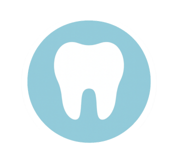 Dentistry icon with white tooth on a blue circle in a white circle
