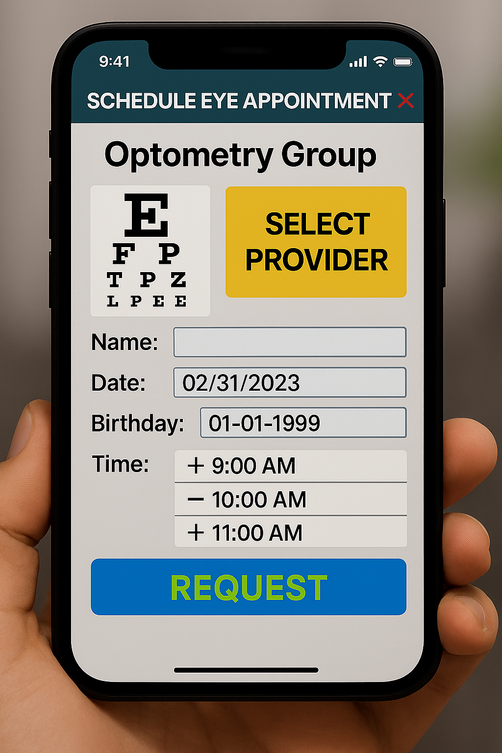 Out of date Cell phone application for scheduling an Optometry Appointment