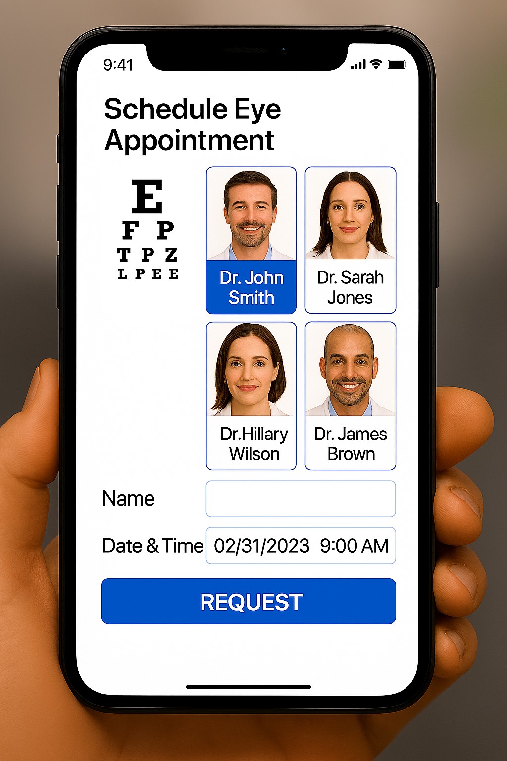 Updated Cell phone application for scheduling an Optometry Appointment